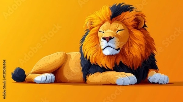 Fototapeta A lion resting, flat vector 2D cartoon style, bold lines, simple background.
