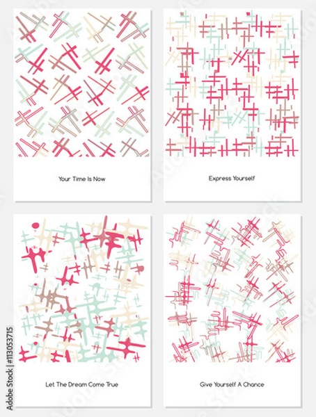 Fototapeta Vector set of design templates,varicolored leaflets and frames A4 size layout, collection of geometric colorful pages for gift card, cover, book, printing, fashion presentation.