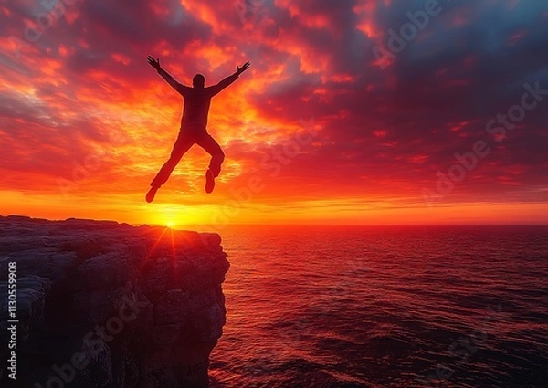 Obraz Person Jumping Off a Cliff
