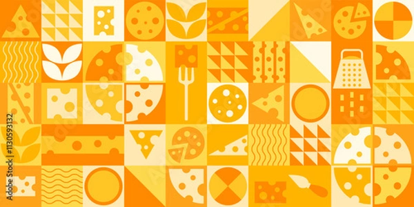 Fototapeta Abstract geometric cheese pattern. Simple food background. Flat style milk product. Vector illustration for package, cover, textile design, banner and kitchen print.