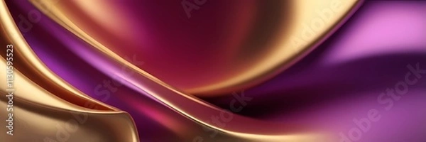 Fototapeta golden and purple silk background wave background with ripples, wide 3:1 banner background
