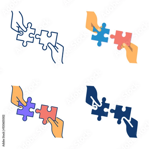 Fototapeta Making puzzle together icon set