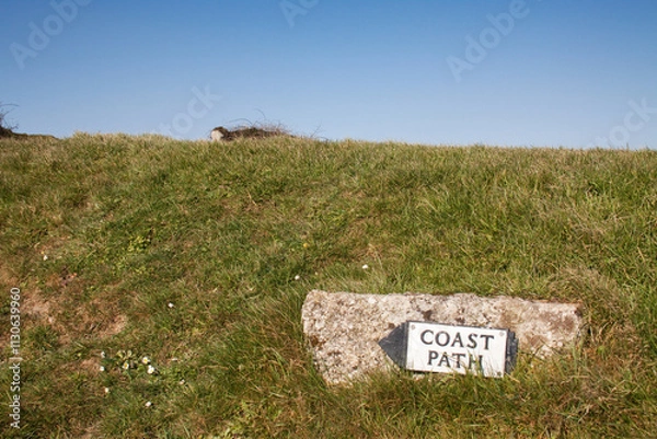 Obraz Coast path sign, near Helford estuary, Cornwall England