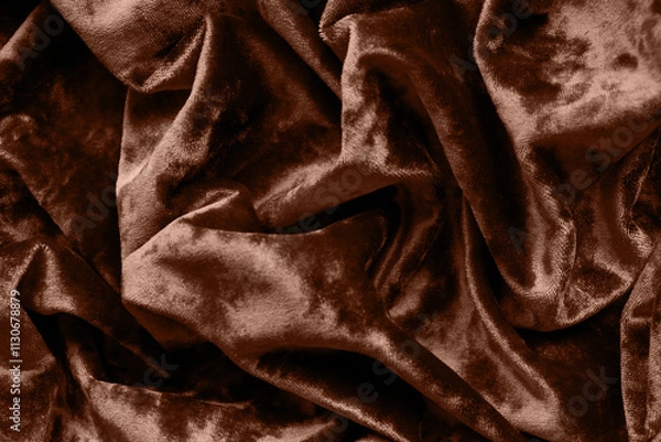 Fototapeta A rich mocha-brown crushed velvet texture fills the frame, embodying the warmth and luxury of Pantone's 2025 Color of the Year, "Mocha Mousse."