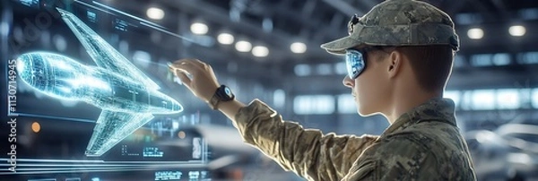 Fototapeta Military personnel using advanced aircraft display tech