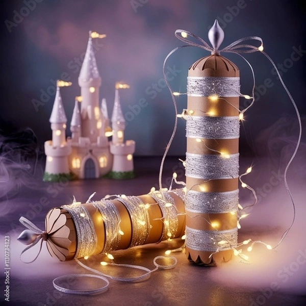 Obraz Decorative Christmas Crackers and Festive Cylinders with Elegant and Artistic Designs