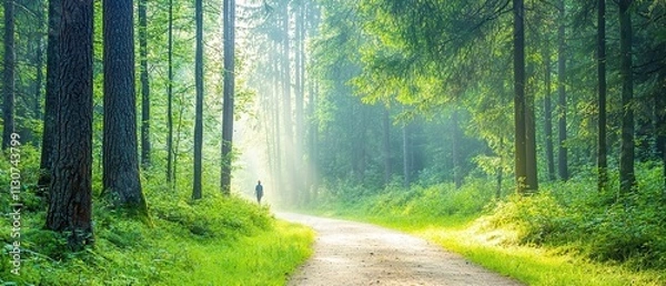 Obraz A quiet forest path at dawn