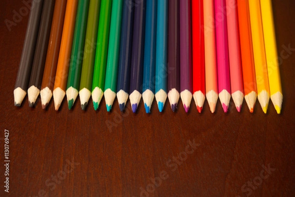 Obraz colored pencils on wood background