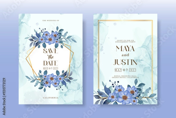 Fototapeta Wedding invitation pack with floral watercolor