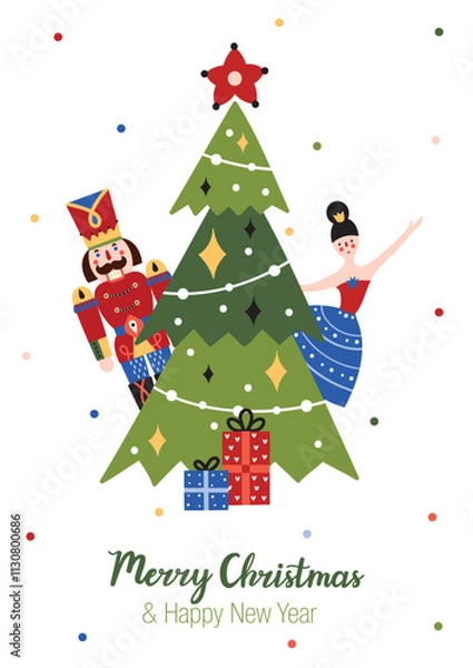 Obraz Cute Nutcracker. Cute Christmas interior poster. 