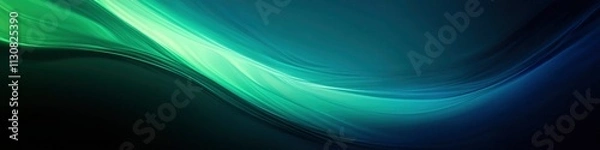 Fototapeta Close-up of lights with a dark blue and green gradient background, smooth curves.