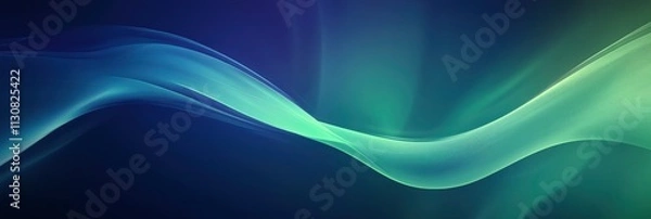 Fototapeta Close-up of lights with a dark blue and green gradient background, smooth curves.