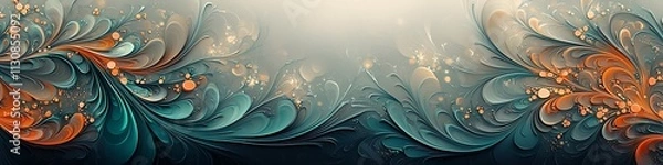 Fototapeta Soft teal and orange patterns over a deep gray gradient.