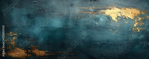 Fototapeta Soft teal smudges with sharp gold streaks over dark gray.