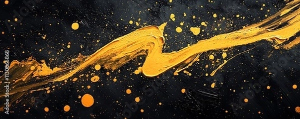 Fototapeta Soft yellow splashes and orange brush marks on black.