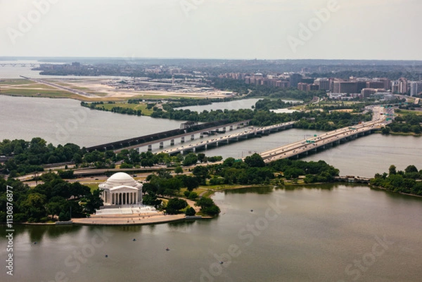 Fototapeta Aerial View of the Thomas Jefferson Memorial in Washington, DC, USA, with DCA Airport in Background
