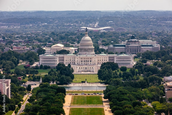 Fototapeta Aerial View of the US Capitol Building in Washington, DC, on a Summer Day