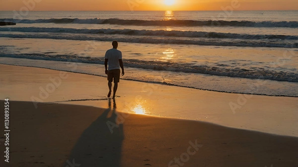 Obraz person walking on beach