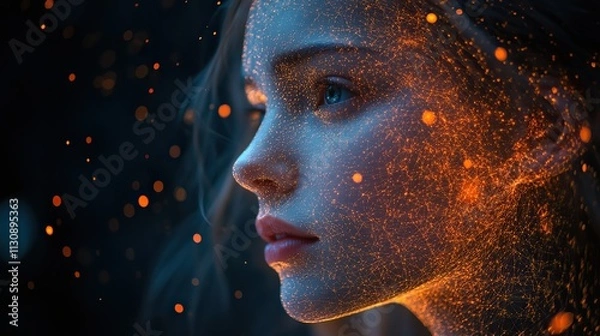Obraz A human hologram symbolizes the interconnectedness of social networks and big data in the digital age