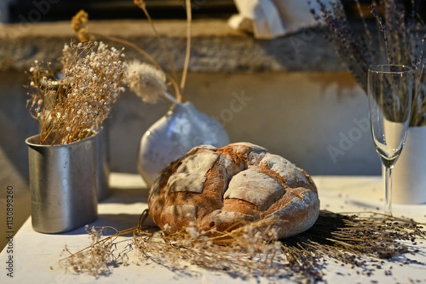 Obraz Artisan Bread with Wheat and Leaves