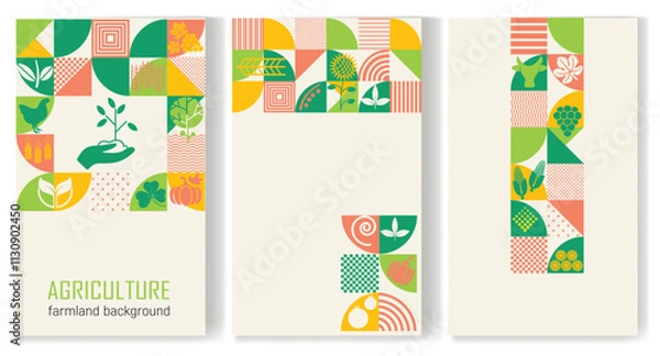 Obraz Agriculture, farm, harvest, agronomy - a set of templates with geometric design with copy space.