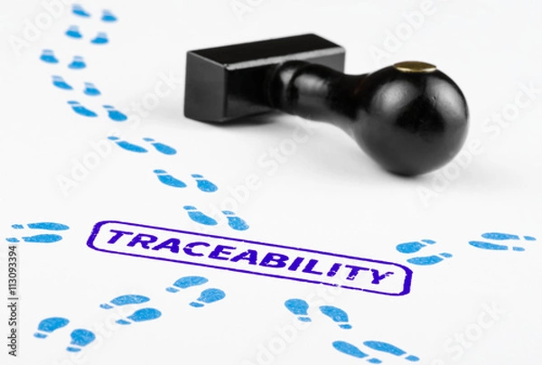 Fototapeta Close up shot of traceability concept with paths of footprints.