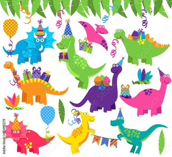 Obraz Kolekcja wektor urodziny lub dinozaury party i dekoracje