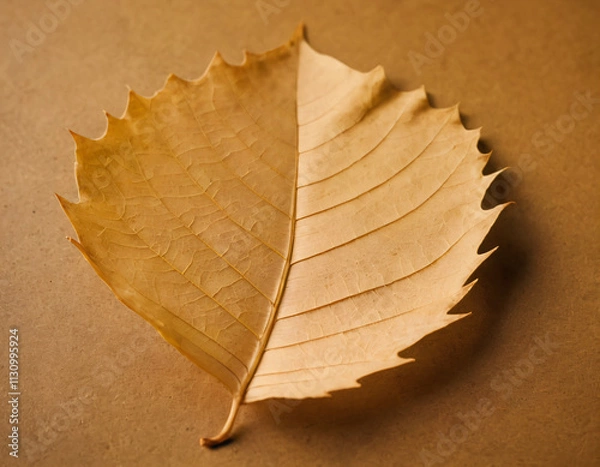 Fototapeta Dry Maple Leaf on Beige Background. Generated image