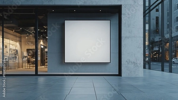 Fototapeta Blank square billboard on modern store exterior.