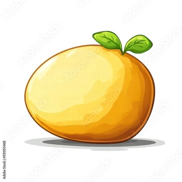 Fototapeta Cartoon-style potato with green leaves on a white isolated background.