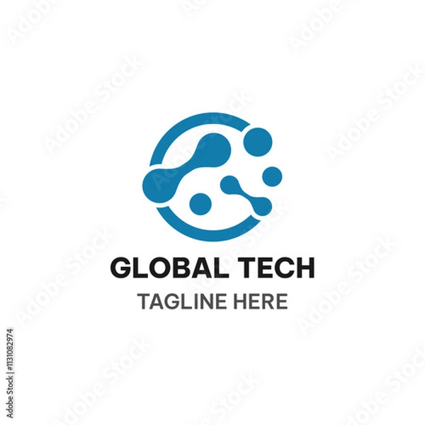 Obraz Global tech logo concept. World and metaballs vector illustration
