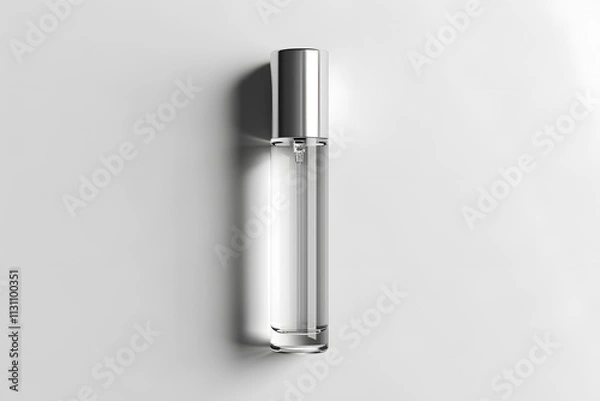 Fototapeta Elegant and realistic rollerball perfume bottle mockup with transparent body and metallic cap on white surface