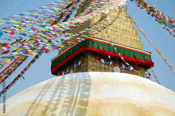 Obraz Bodnath stupa with Buddha eyes and prayer flags in Kathmandu, Nepal