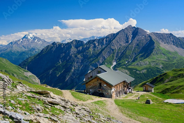 Obraz  The Refuge de la Croix du Bonhomme mountain hut in French Alps. Part of the Tour du Mont Blanc challenge. 