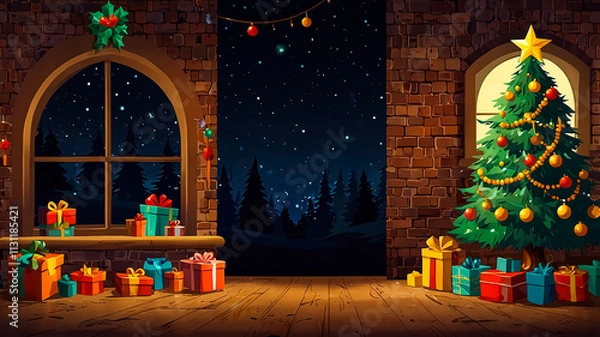 Obraz Christmas elements background in a cartoon style