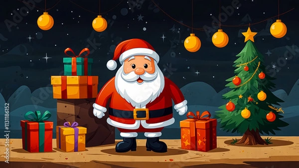 Obraz Christmas elements background in a cartoon style
