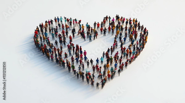 Fototapeta heart shaped crowd of diverse miniature people symbolizing unity and love