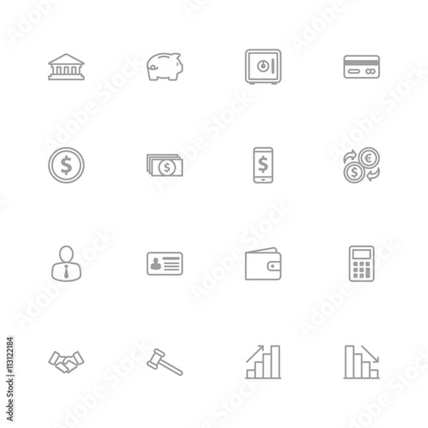 Fototapeta gray line business commercial and finance icon set for web design, user interface (UI), infographic and mobile application (apps)