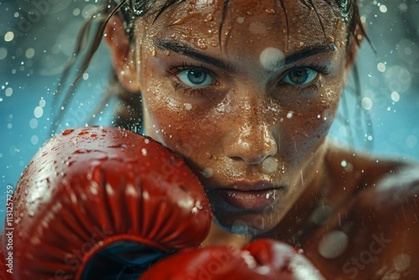 Obraz Strong female boxer training hard