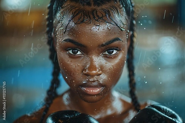 Obraz Boxing match featuring a female boxer