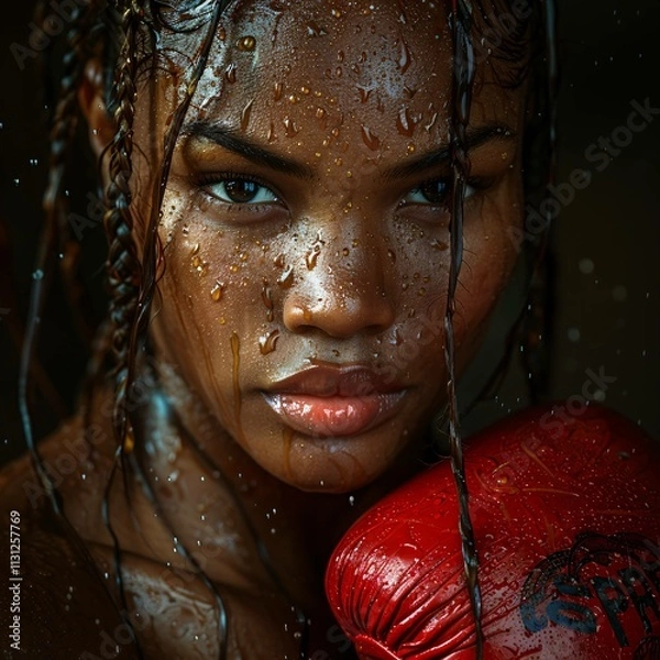 Obraz Female boxer demonstrating athleticism and strength