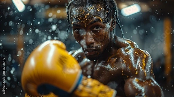 Fototapeta Determined boxer in a gym setting