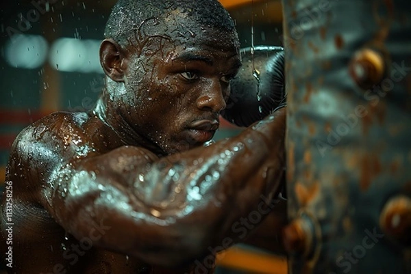 Fototapeta Gym scene with boxing training