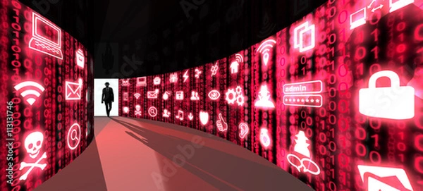 Fototapeta Elite hacker enters information security corridor