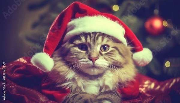 Fototapeta Cat in Santa Outfit