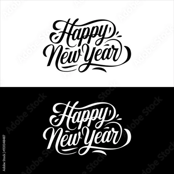 Obraz Happy New Year 2025 calligraphy script hand lettering. Template Celebration typography poster, banner or greeting card for Merry Christmas and happy new year. Vector Illustration