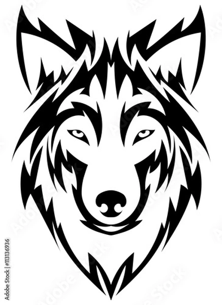 Obraz Beautiful wolf tattoo.Vector wolf's head as a design element on isolated background