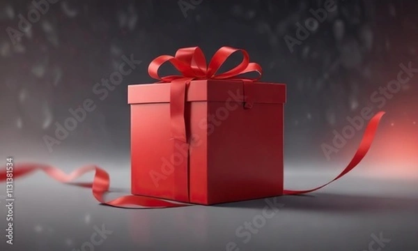 Fototapeta A red box with a red ribbon in a circular motion, circular motion, wrapping paper, bow