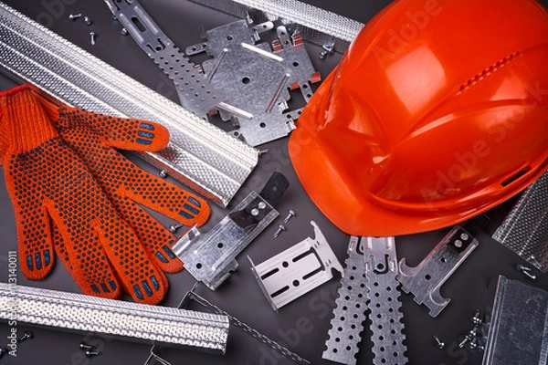 Fototapeta Helmet, gloves and fasteners