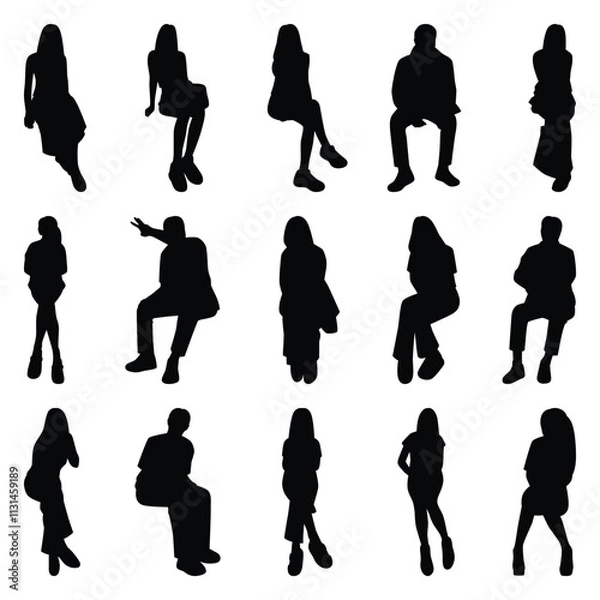 Obraz Vector collection set of sitting people silhouettes.	
